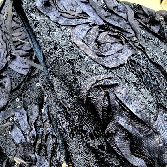 Alex Evenings Womens Navy Blue Lace Sequin Floral Midi Dress Size 14W - Picture 4 of 15